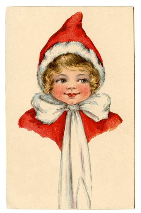 Vintage Christmas Clip Art Adorable Elf Girl The