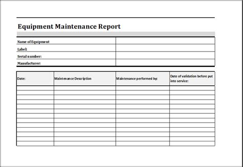 Equipment Maintenance Schedule Template Excel Task List Templates