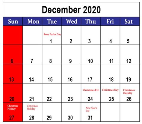 List Of December Holidays 2020 December 2020 Calendar With Holidays