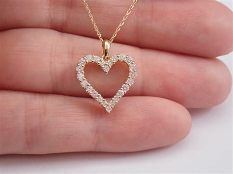Yellow Gold Diamond Heart Pendant Necklace 18 Chain Wedding Graduation T Present