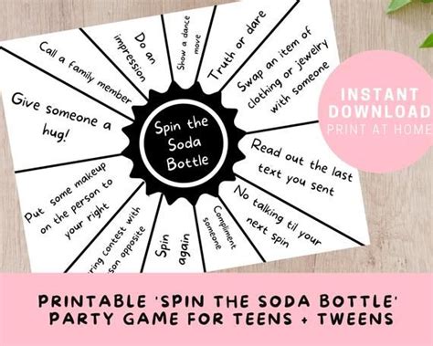 Printable Spin The Soda Bottle Game For Tweens And Teenage Girls