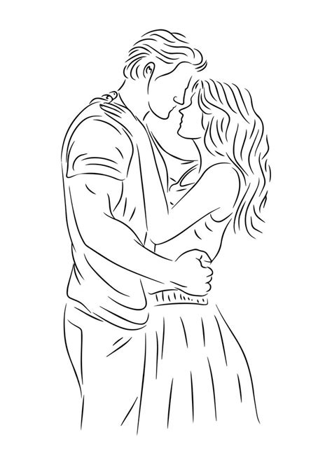 premium vector couples hugging each other line art illustration