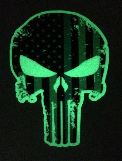 Glow In The Dark Tattered 5x4 Inch Subdued Us Flag Punisher Skull Decal