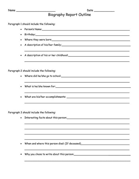 Biography Worksheet 4th Grade