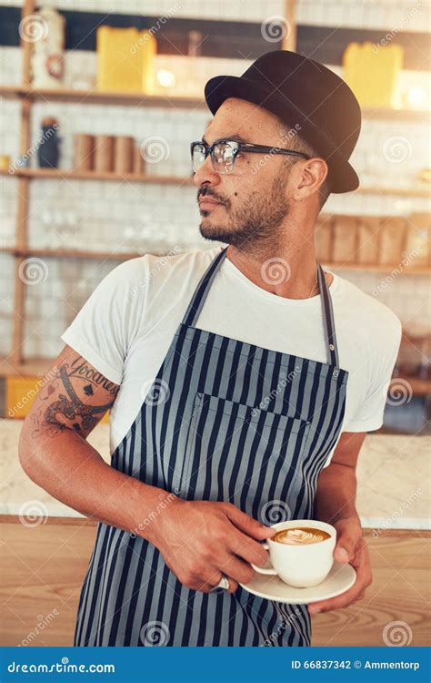 Male Barista Standing At Coffee Shop Stock Photo Image Of Barista