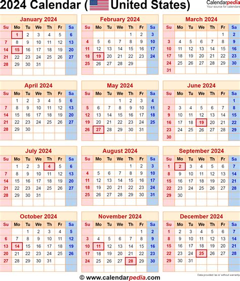 Printable Calendar 2024 With Us Holidays