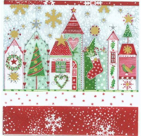 Decoupage Napkins Of Snowy Christmas Homes