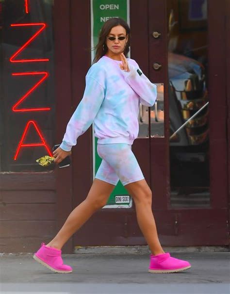 Irina Shayk Pairs Pink Uggs With A Sweatsuit In New York City
