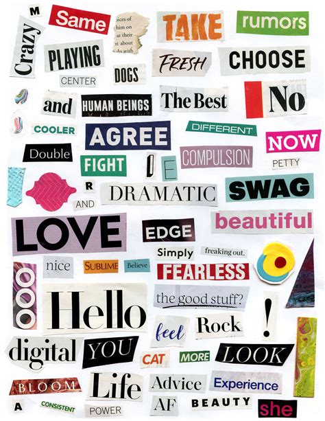 Free Download Printable 85x11 Magazine Words Sheet For Collage Art