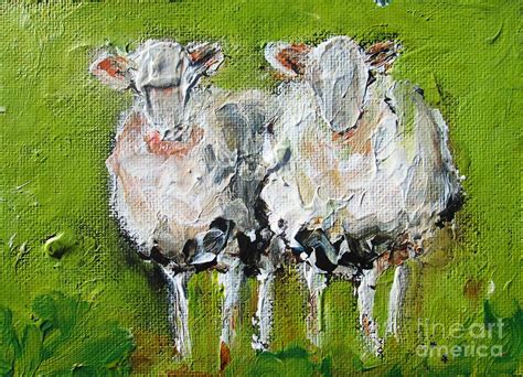 Paintings Of Irish Sheep Two Sheep On Green 18 Painting By Mary Cahalan