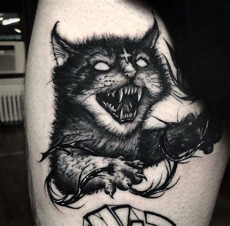 Demonic Cat Tattoo Black Cat Tattoos Black Tattoos Creepy Tattoos