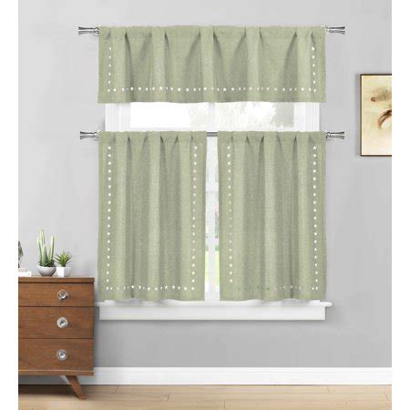 Sage Green 3 Pc. Kitchen/Cafe Tier Window Curtain Set ... Top of the window adele rod pocket kitchen curtain valance.