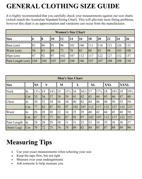 General Vintage Clothing For Men And Women Size Chart Retrojam