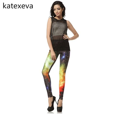 Katexeva 2018 Womens Digital 3d Multicolored Galaxy Star Print Leggings Sexy Waist Leggings