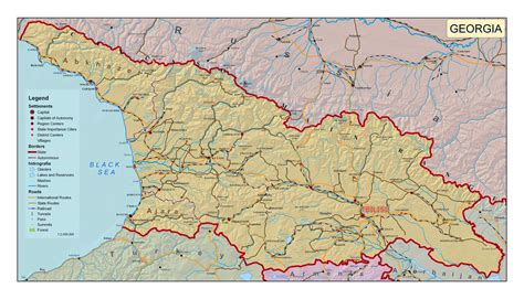 Detallado mapa político de Georgia con relieve carreteras ciudades y