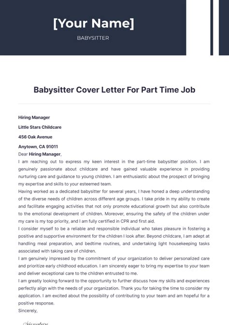 Babysitter Cover Letter For Part Time Job - Edit Online & Download
