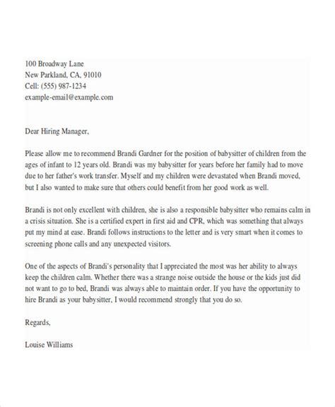 8 Babysitter Reference Letter Templates Free Sample Example Format