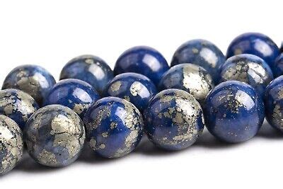 Mm Pyrite Beads Lapis Lazuli Blue Color Round Gemstone Loose Beads Ebay