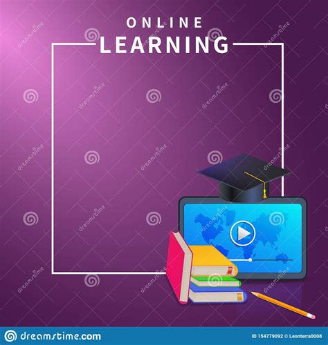 Online Education Or E-learning Banner Template On Purple Background With White Frame Border ...