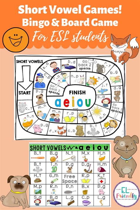 Short Vowel Games For Esl Students Bingo And Board Game Newcomer