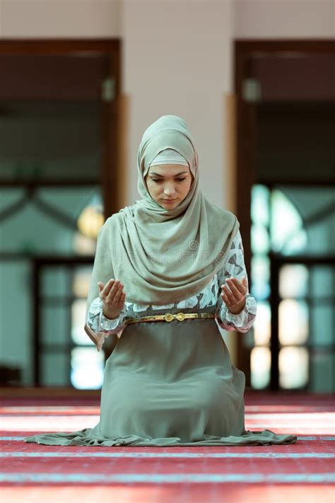 Young Beautiful Muslim Woman Praying In Mosque Stock Image Image Of