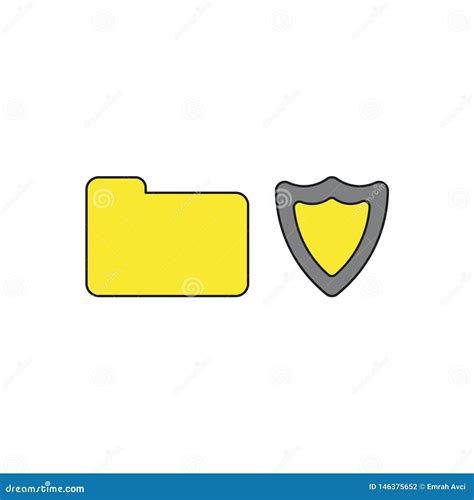 Vector Icon Concept Of Closed Folder With Shield Guard Black Outlines
