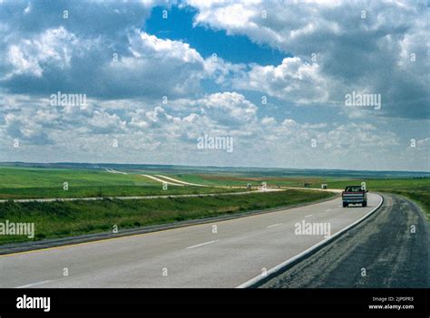 Interstate 90 A Long Distance Freeway Crossing The Plains Of South