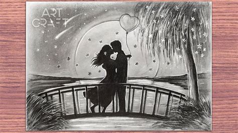 Girl And Boy Kissing In The Rain Drawing