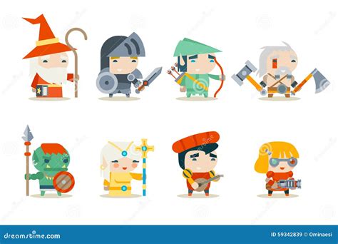 Fantasy Rpg Game Character Icons Set Vector Stock Vector Illustration