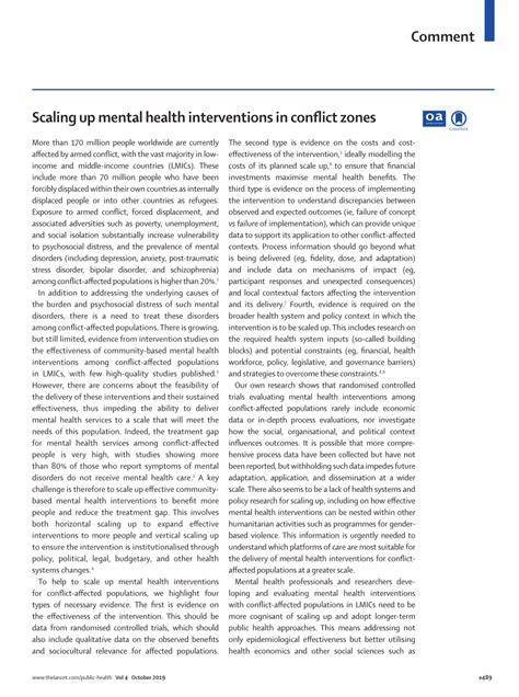 Pdf Scaling Up Mental Health Interventions In Conflict Zones