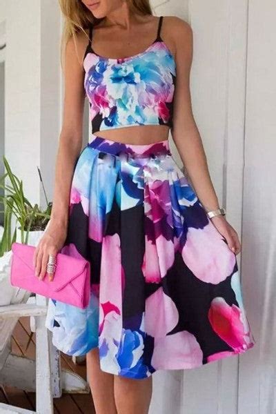 Summer Floral Midi Skirt And Cami Crop Top Floral Print Matching Set