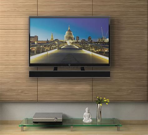 In your case it sounds like under is better as setting the speaker for ear level when you are sitting makes sense. B-Tech BTV914 Universal Soundbar Speaker Mount - Black ...