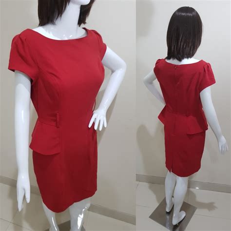 red peplum sabrina dress formal office wear fesyen wanita pakaian wanita gaun and rok di carousell