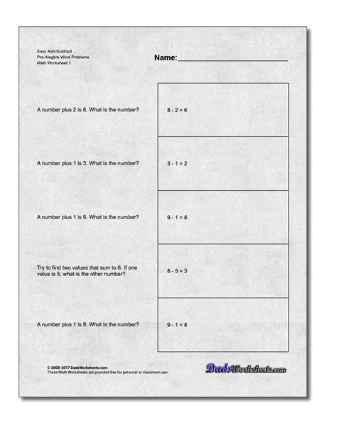 These simple story problems focus on missing values for all the basic operations, but they are presented in way to ease into algebraic equations. Algebra Word Problems Worksheet With Answers Pdf ...