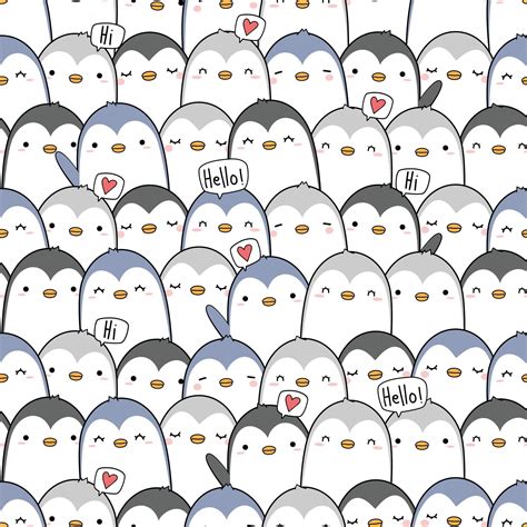 Cute Penguin Cartoon Doodle Seamless Pattern 2266254 Vector Art At Vecteezy