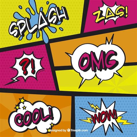 Free Vector Set Of Colorful Comic Vignettes And Onomatopoeias