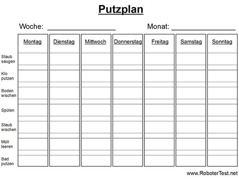 Die blanco familie stellt sich vor. Putzplan Vorlage zum Ausdrucken | Robotertest.net
