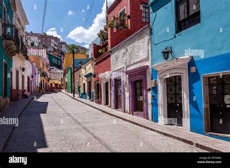 Colorful Street In The Historic Downtown Of Guanajuato Mexico Stock