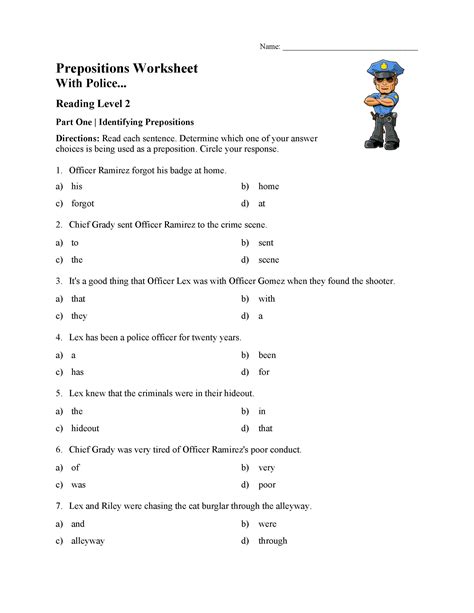 Preposition Worksheet For First Grade