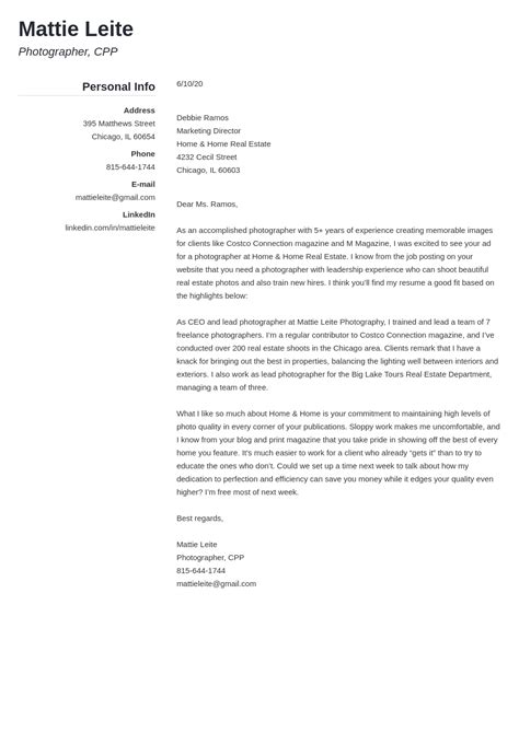 Photographer Cover Letter Example And Writing Tips 2024