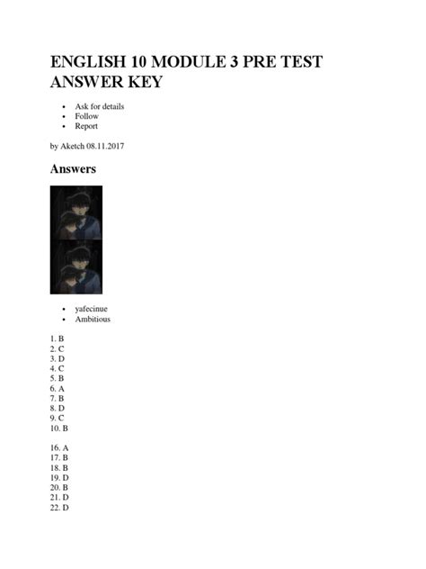 For writing and english tests English 10 Module 3 Pre Test Answer Key