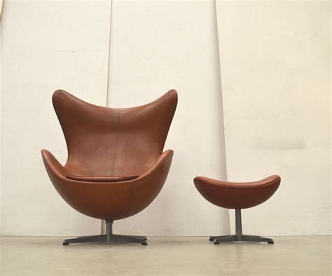 Early Cognac Arne Jacobsen Egg Chair And Ottoman By Fritz Hansen 1960s