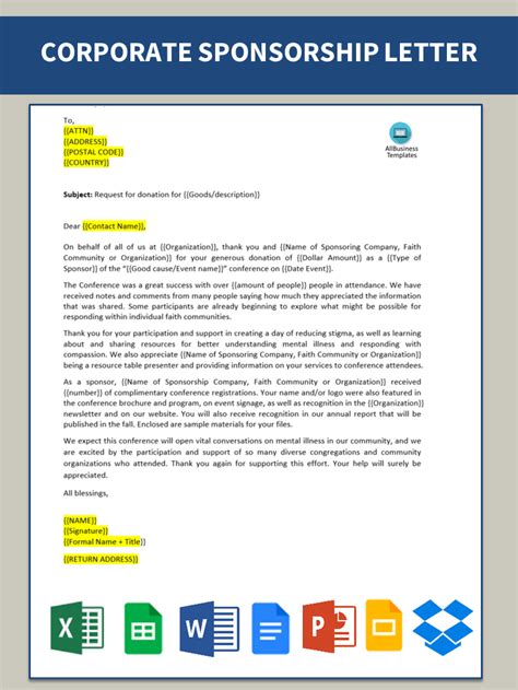 Corporate Sponsorship Thank You Letter Gratis