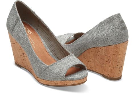 Toms Drizzle Grey Lurex Woven Womens Stella Peep Toe Wedges In Gray Lyst