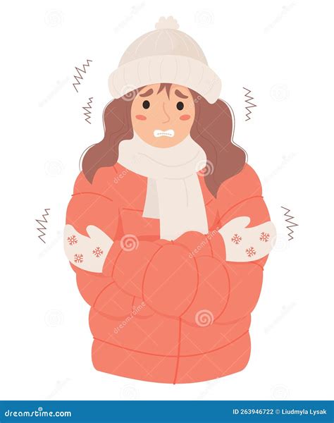 Old Woman Freezing And Shivering From Cold Flat Vector Illustration