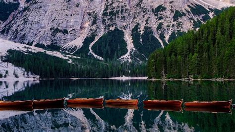 Download Wallpaper 1920x1080 Mountains Boats Reflection Landscape Full Hd Hdtv Fhd 1080p