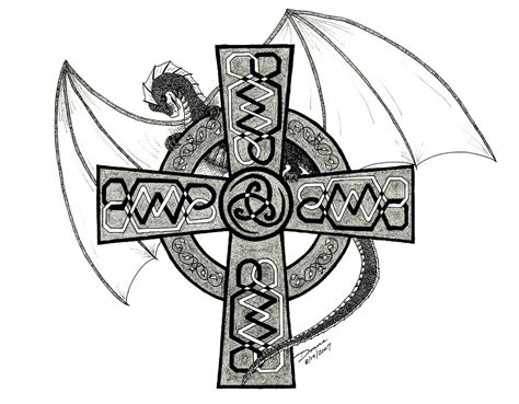 They consist of a small cross, which stands on one of its sticks, and thus, looks like an addition symbol, as opposed to standing on two of its sticks. Dragon and Celtic Cross Drawing by Donna Forsyth