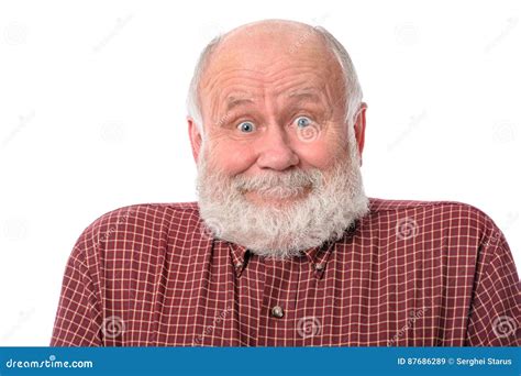 Senior Man Shows Surprised Smile Facial Expression Isolated On White