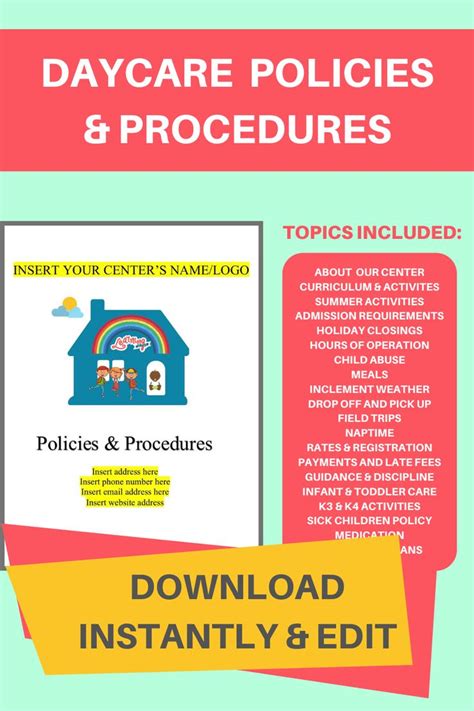 Daycare Parent Handbook Childcare Center Printable Policies Etsy
