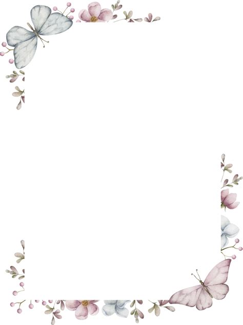 Rectangle Frame With Flowers And Butterflies Watercolor Illustration